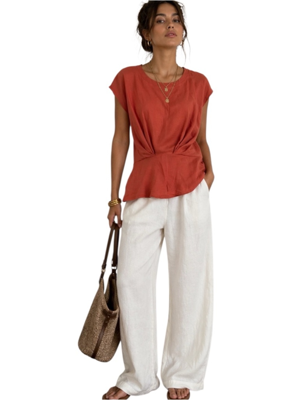 FREE PEOPLE LINEN BLEND OVERSIZED GATHERED DRAPED TUNIC TOP XS